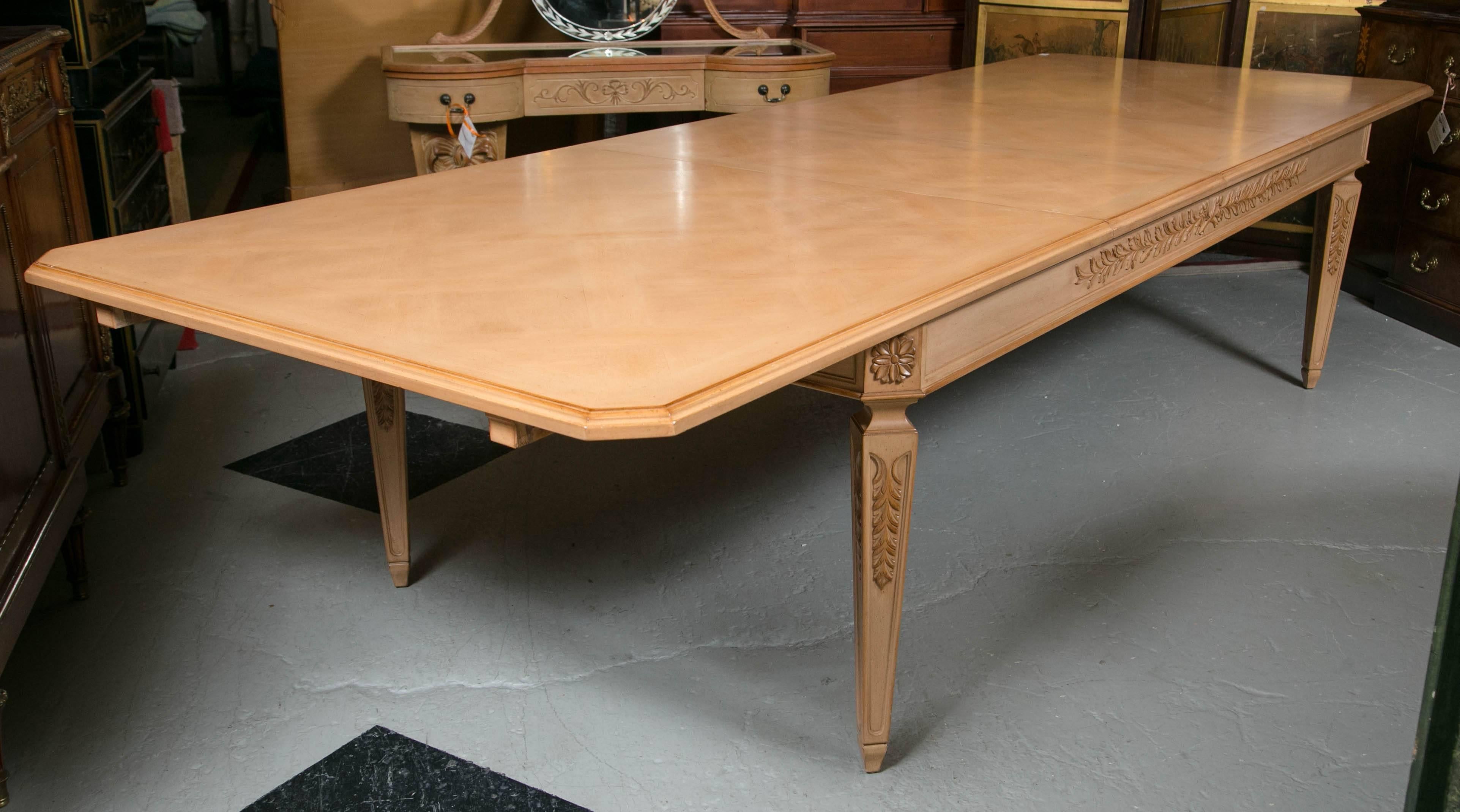 Monumental Louis XVI Style Blonde Wood Dining Table 2