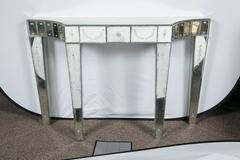 Fine Pair of Custom Quality Etched and Mirrored Hollywood Regency Console Tables