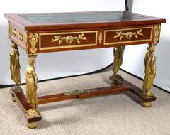 Circa 1910 Empire Bronze-Mounted Figural Gilt Center Table or Desk