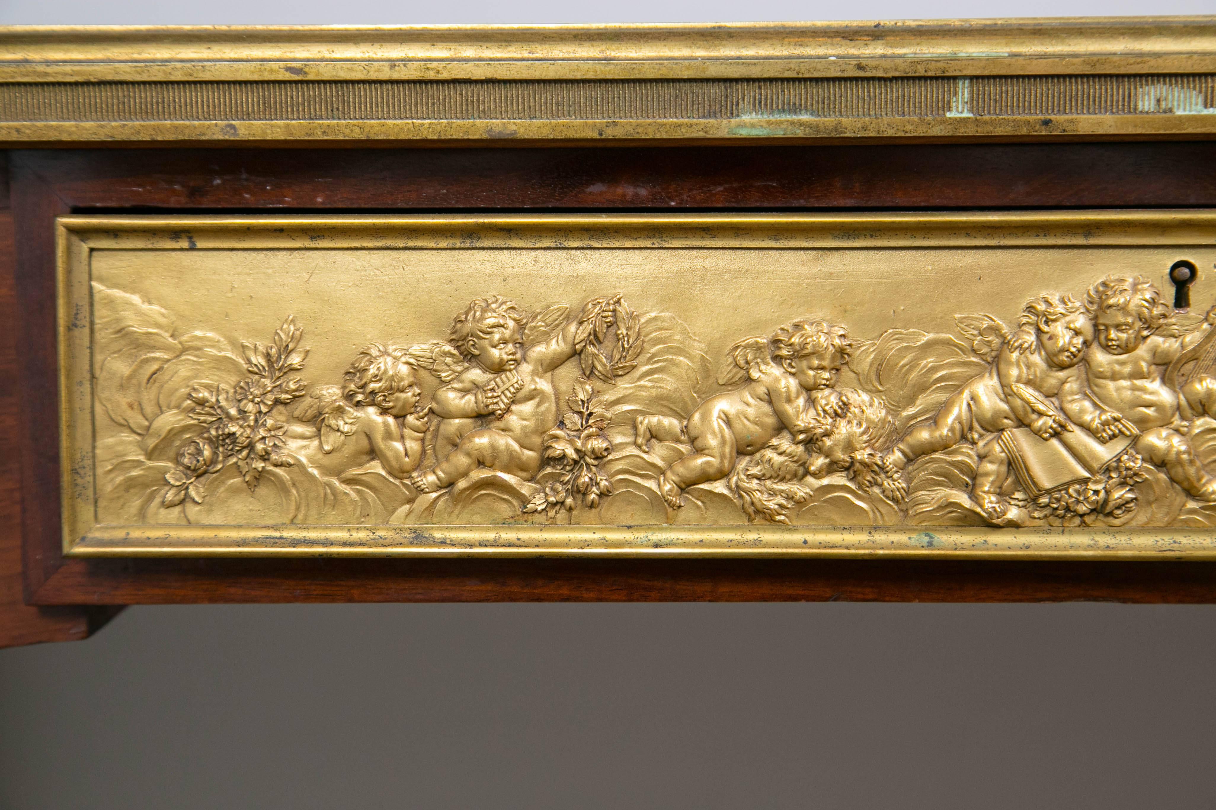 French Ormolu-Mounted Mahogany Bureau Plat by Paul Sormani In Good Condition In Stamford, CT