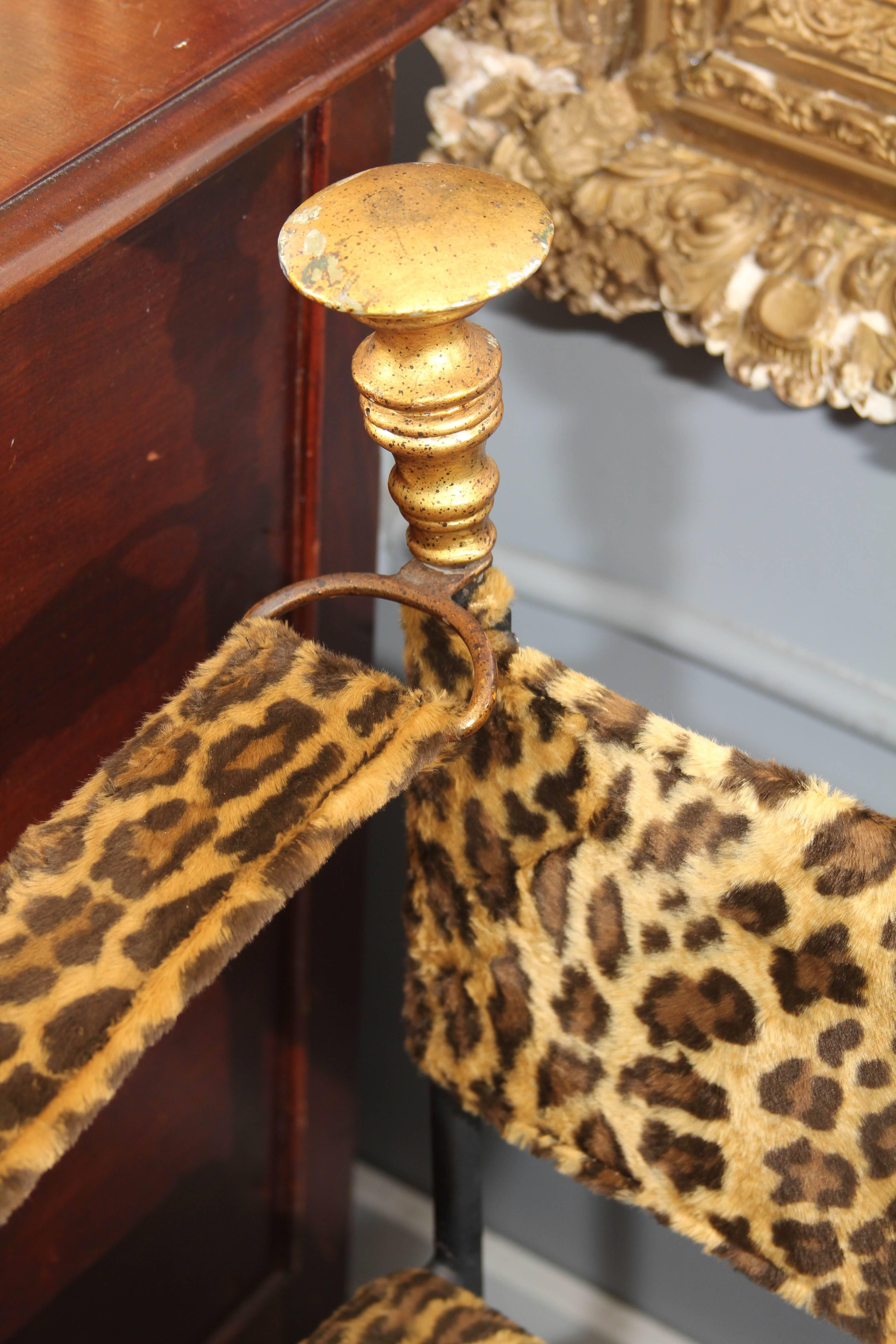 20th Century Pair of Campaign Chairs in Faux Leopard