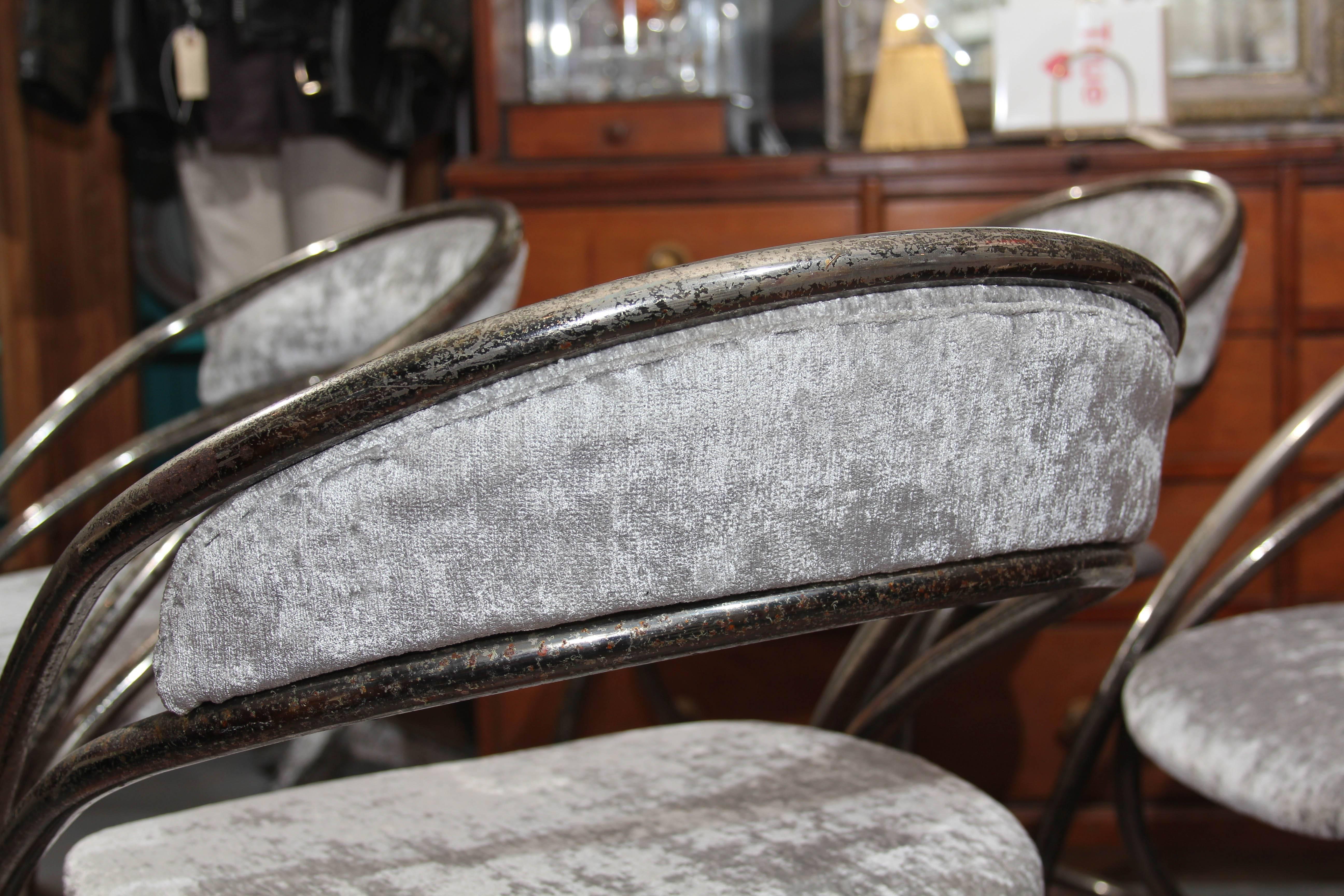 Chrome Set of Four French Casino Chairs For Sale