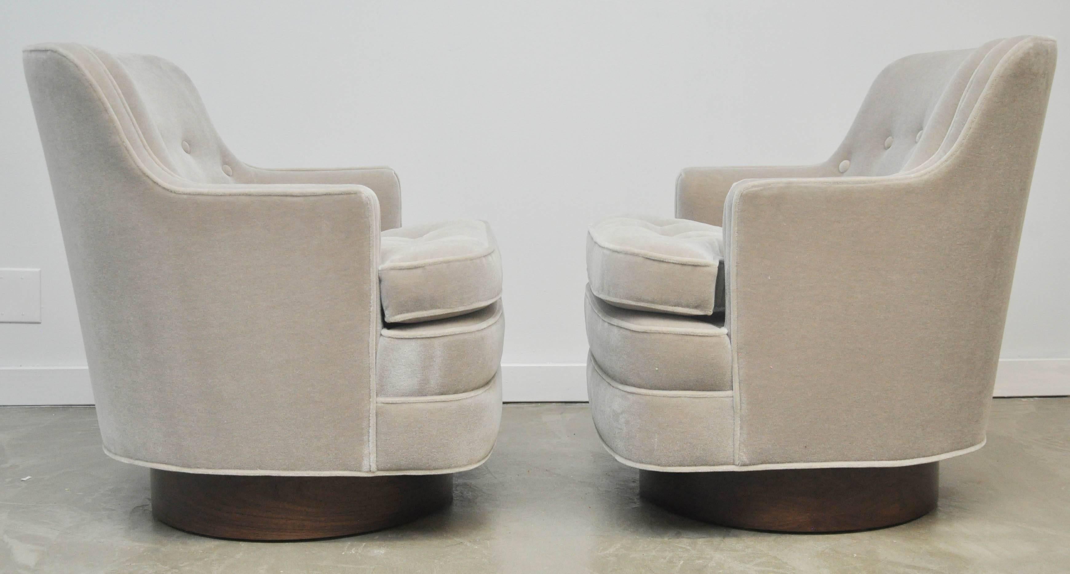 Mohair Dunbar Swivel Chairs by Edward Wormley