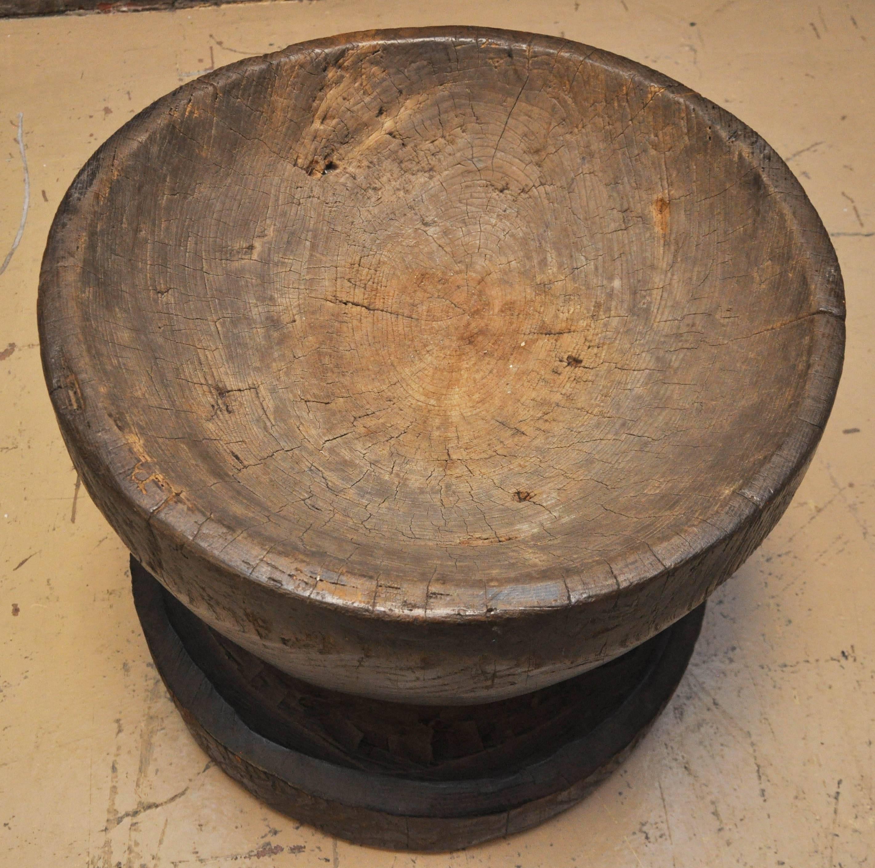 19th Century Late 19th or Early 20th Century Large Japanese Usu 'Wood Mortar'