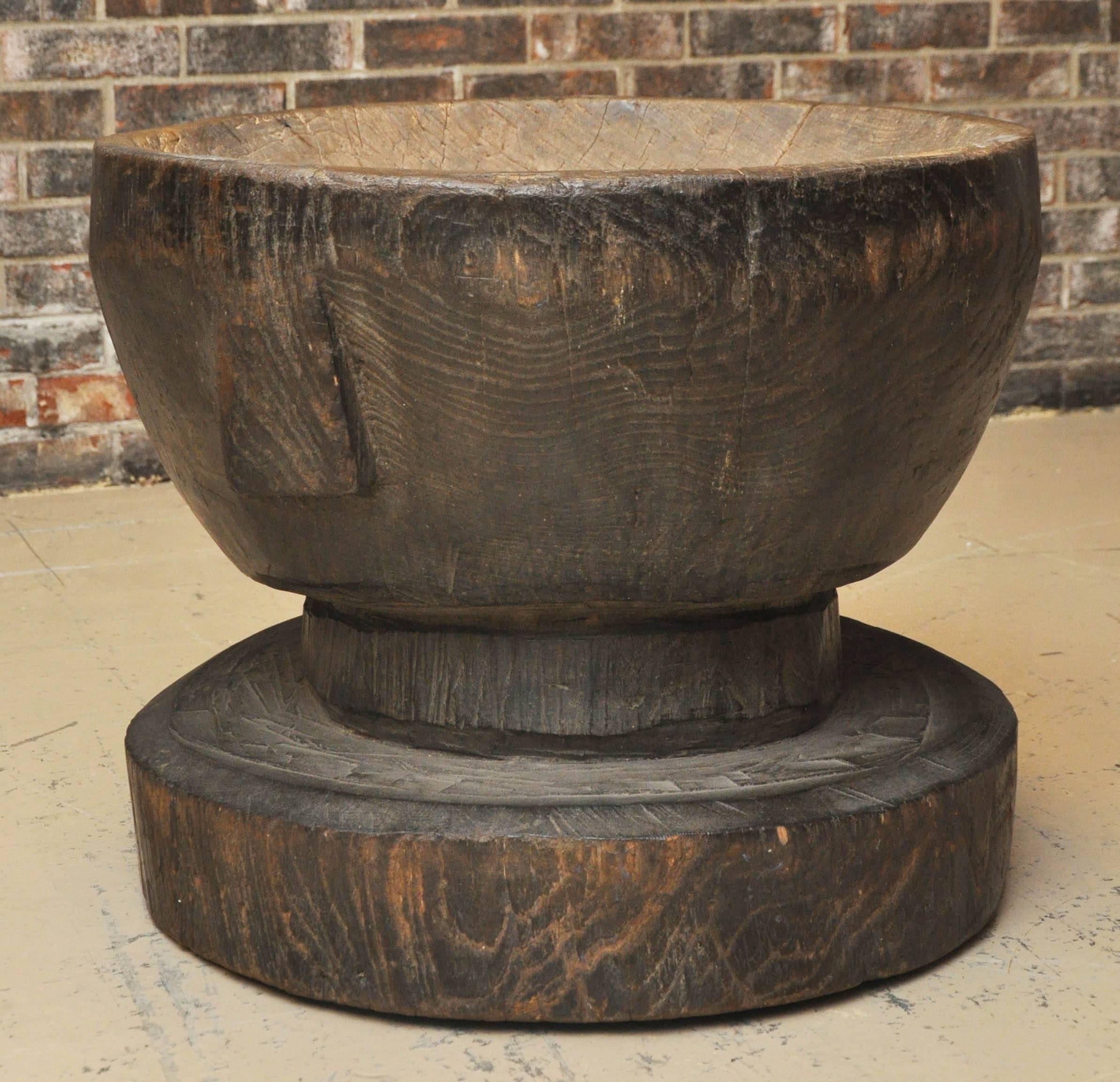 Late 19th or Early 20th Century Large Japanese Usu 'Wood Mortar' 1
