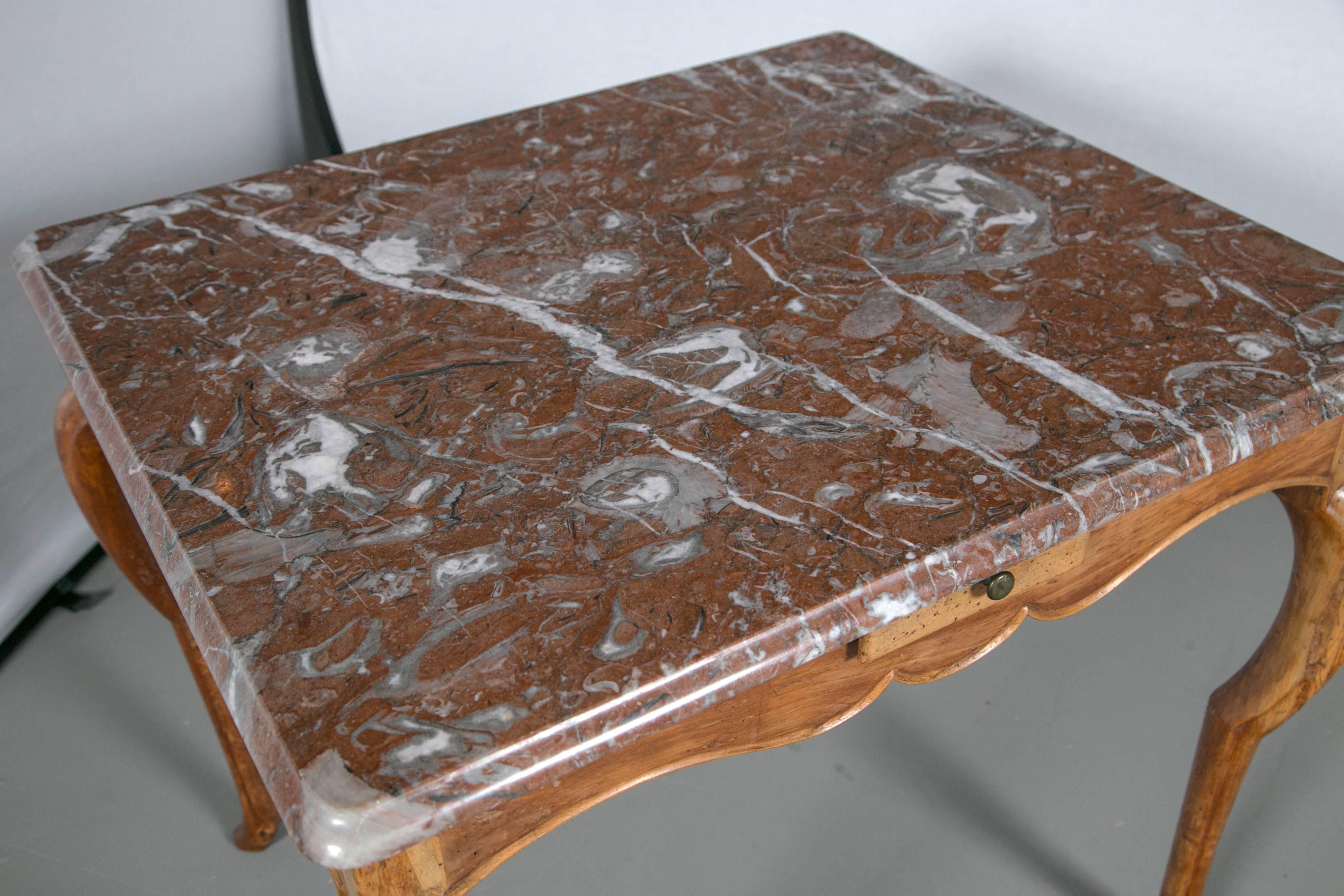 Marble-Top French Style Card Table For Sale 1