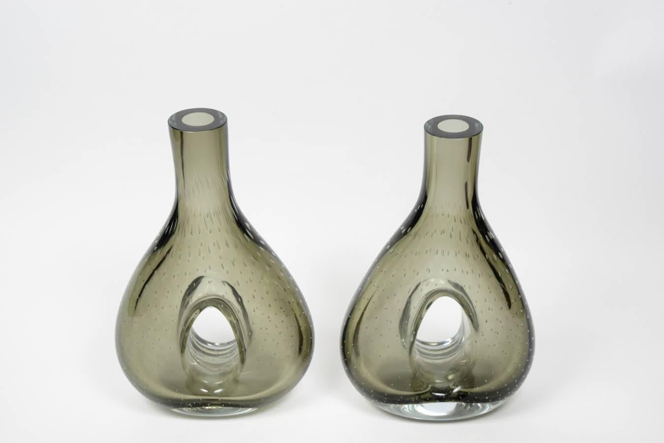 Mid-Century Modern Pair of Smoked Murano Glass Vases Attributed to Venini