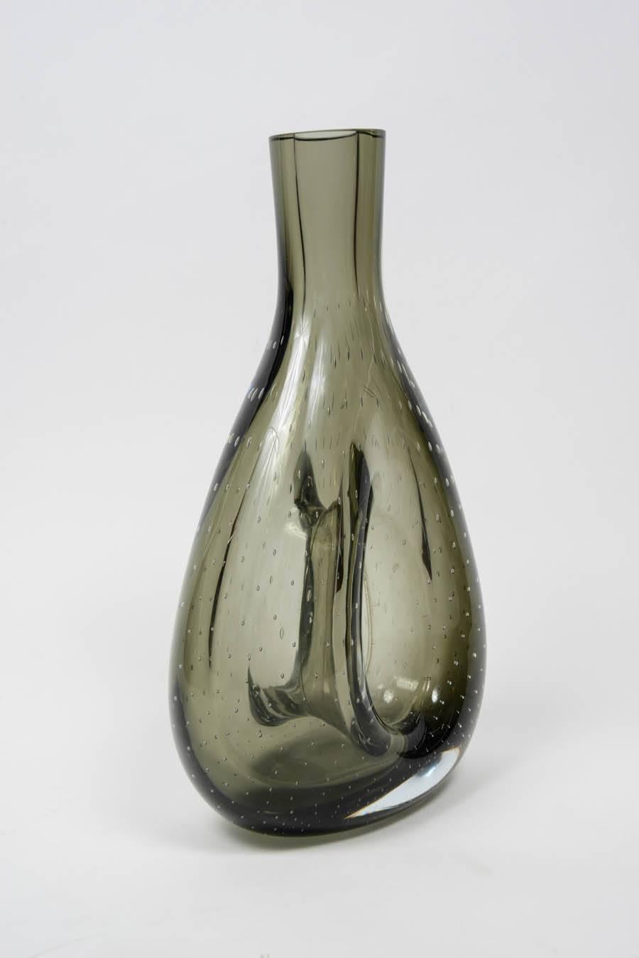 Italian Pair of Smoked Murano Glass Vases Attributed to Venini