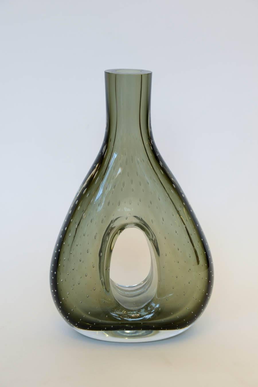 Pair of Smoked Murano Glass Vases Attributed to Venini 1