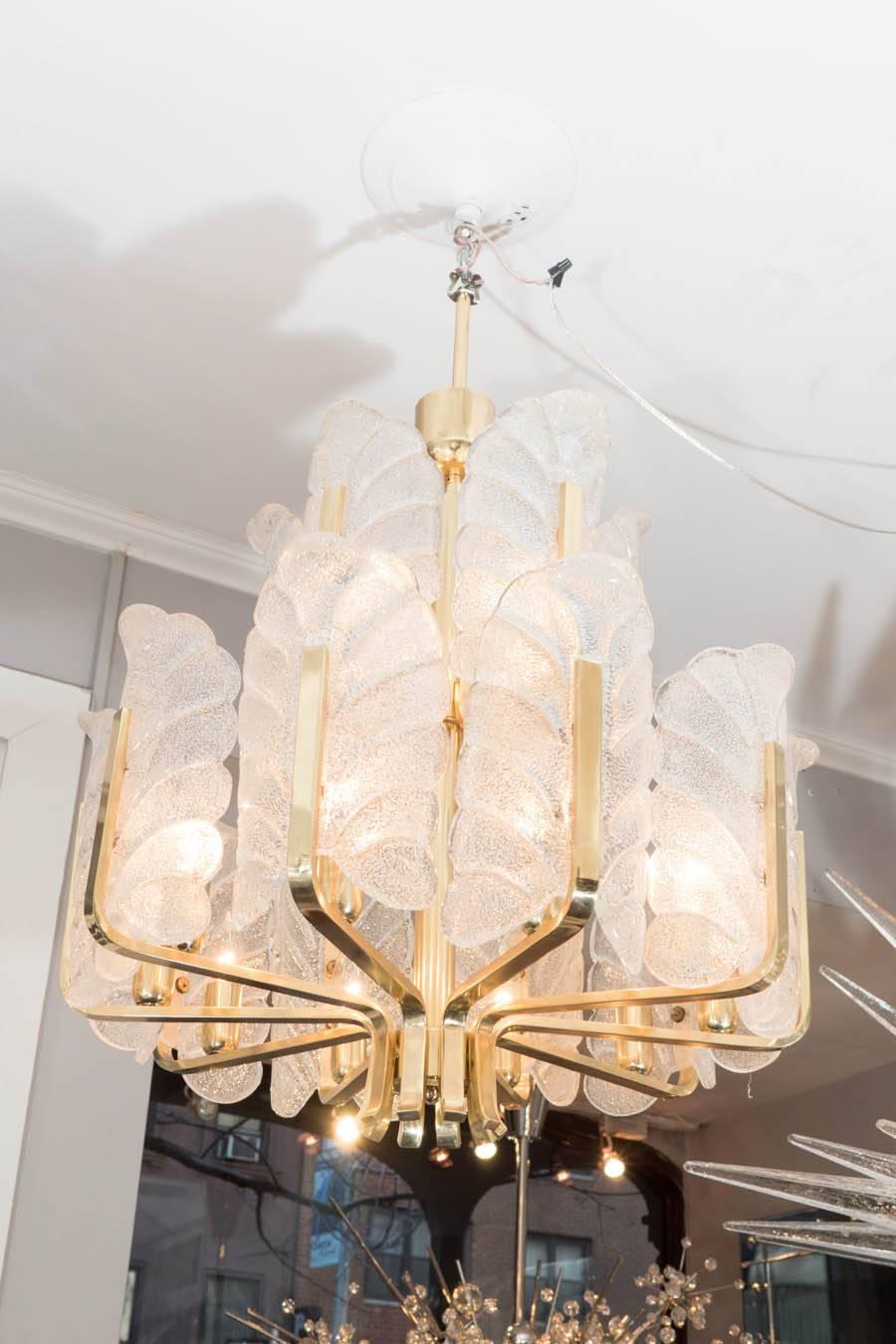 Mid-Century Modern Carl Fagerlund Orrefors Acanthus Leaf Chandelier