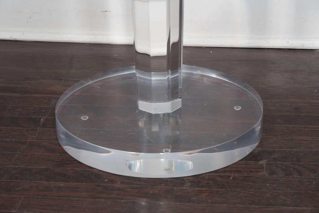 Lucite and glass occasional table with nickel hardware.