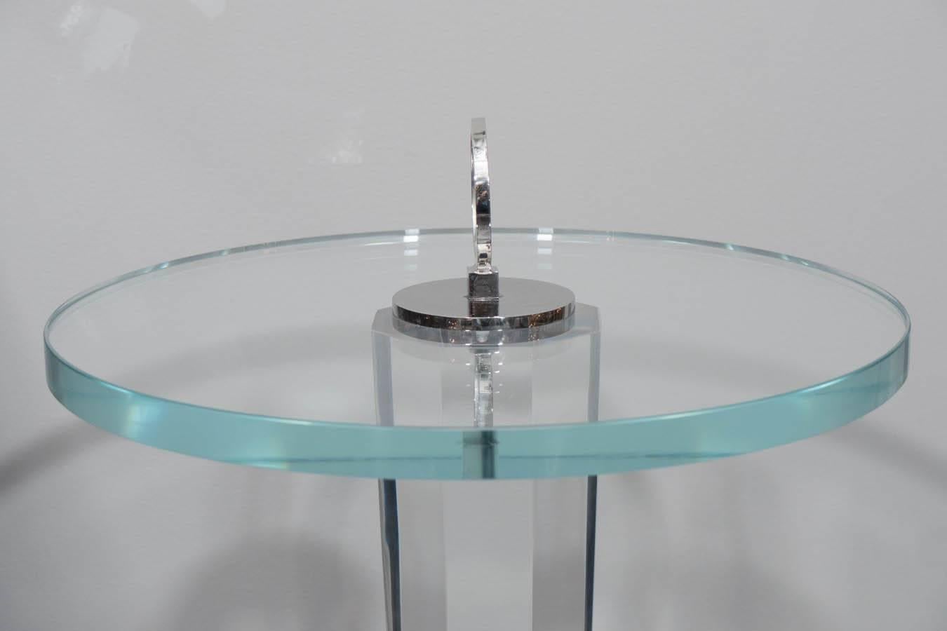 Contemporary Lucite and Glass Occasional Table with Nickel Hardware For Sale