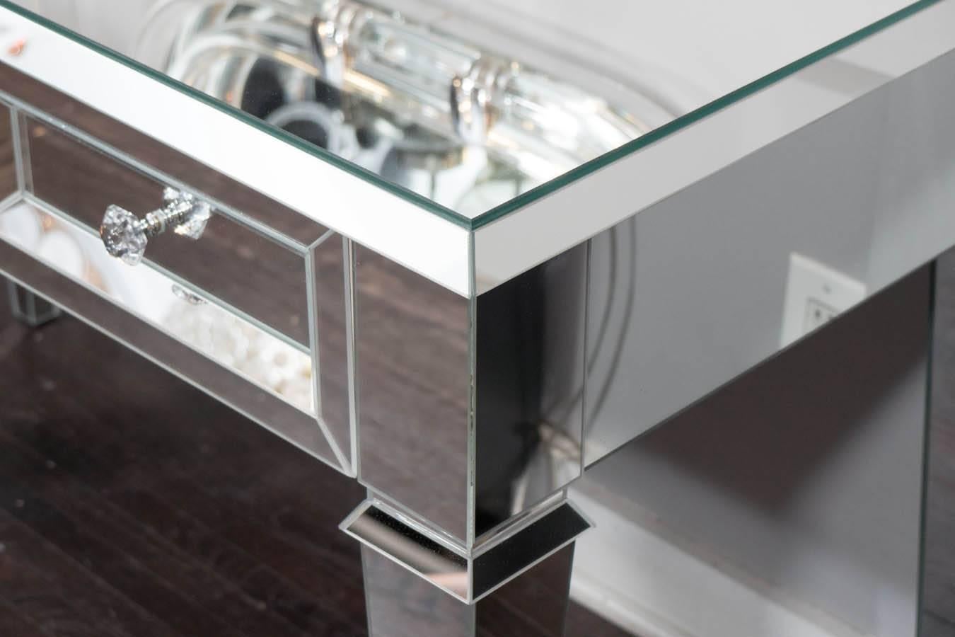 Neoclassical Custom Beveled Starphire Mirror Vanity Desk For Sale