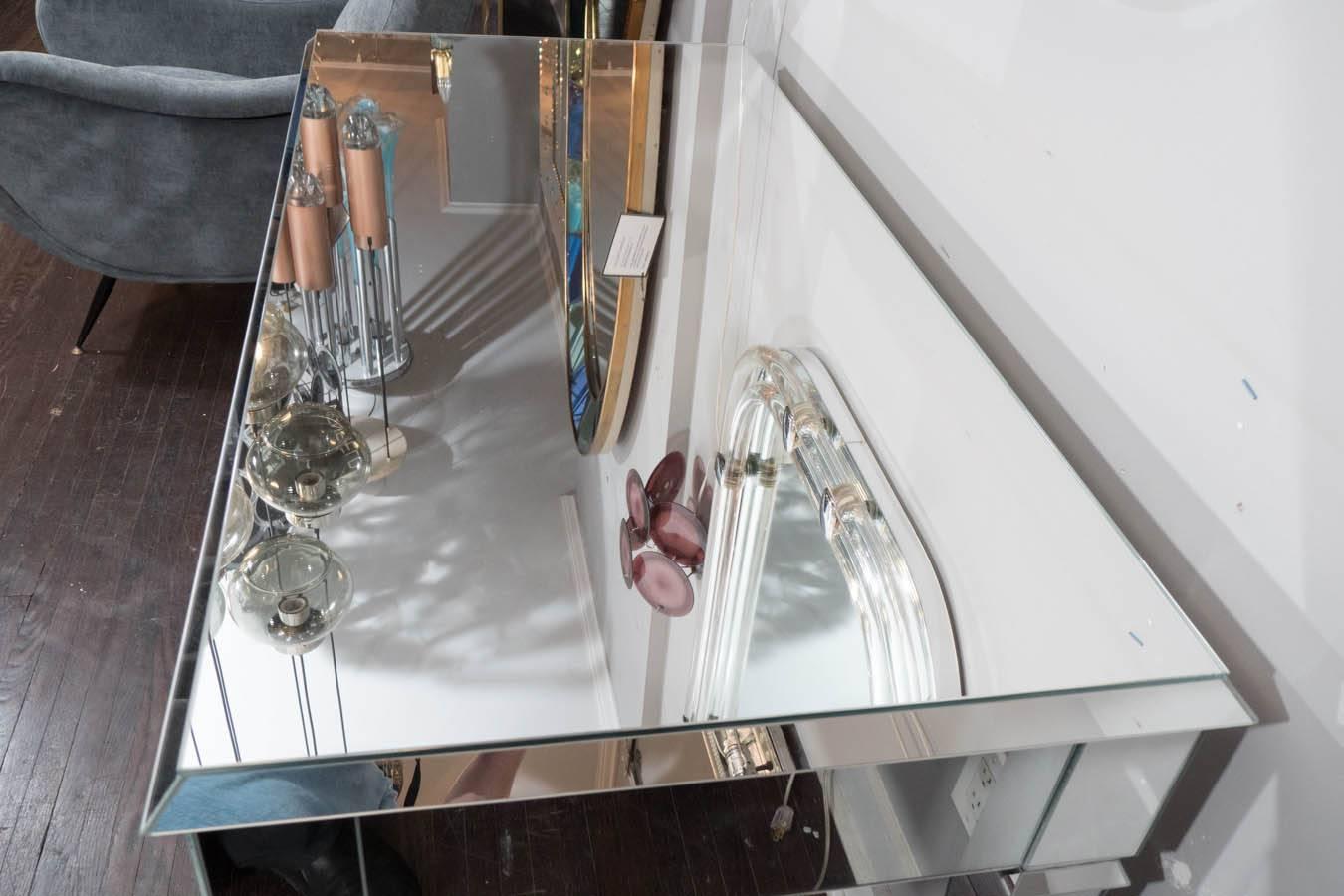 North American Custom Beveled Starphire Mirror Vanity Desk For Sale