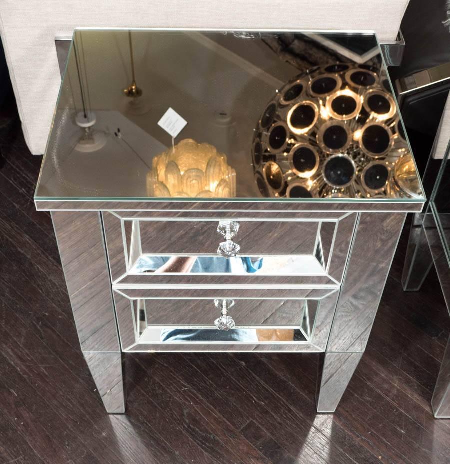 Custom Two-Drawer Mirrored Commode In Excellent Condition For Sale In New York, NY