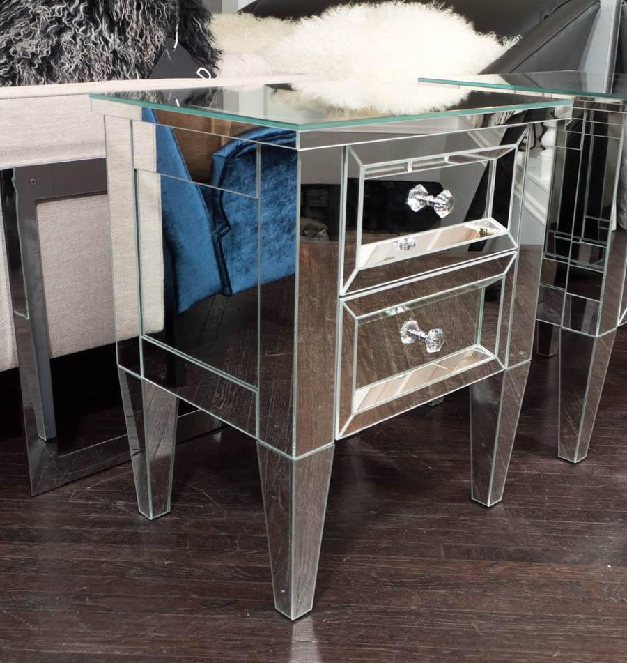 Contemporary Custom Two-Drawer Mirrored Commode For Sale