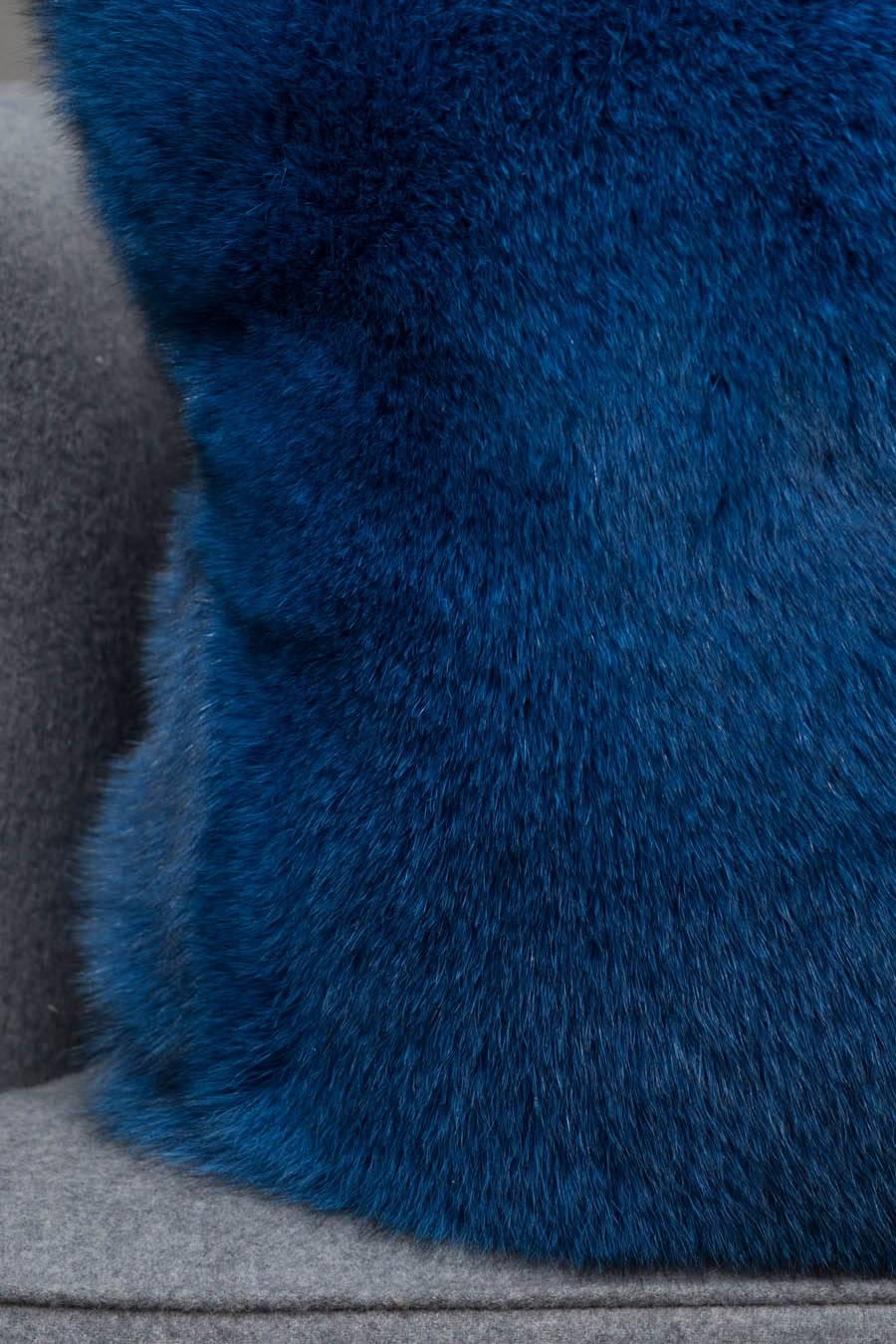 Electric Blue Fox Fur Pillow In Excellent Condition In New York, NY
