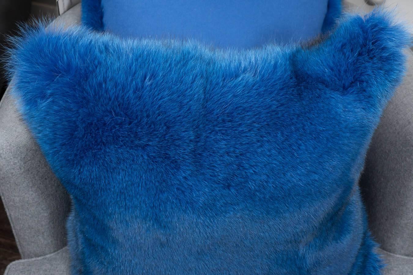 Electric Blue Fox Fur Pillow 1