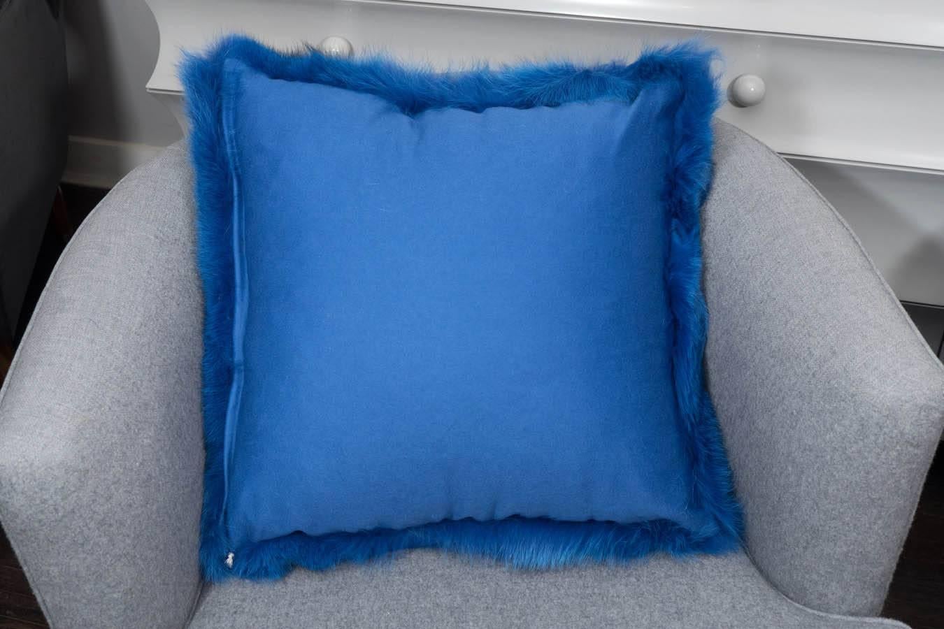 Electric Blue Fox Fur Pillow 2
