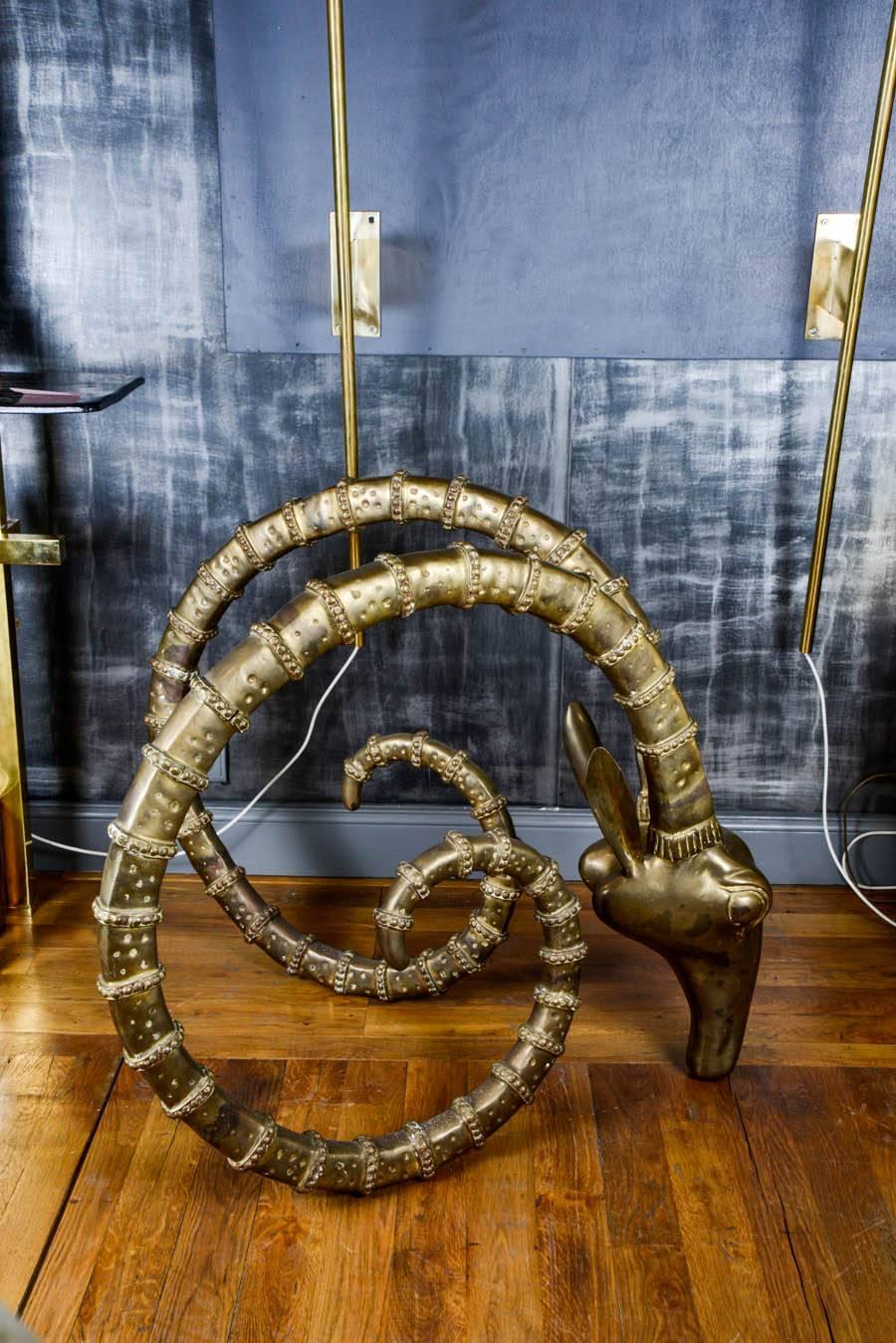 Pair of Brass Gazelle Horn Sculptures In Excellent Condition In Saint-Ouen (PARIS), FR