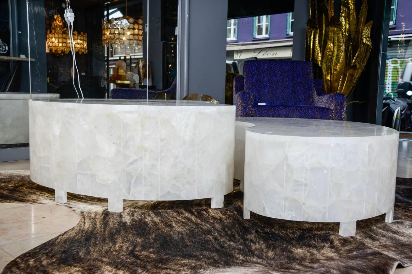 Contemporary Pair of Rock Crystal Low Tables For Sale