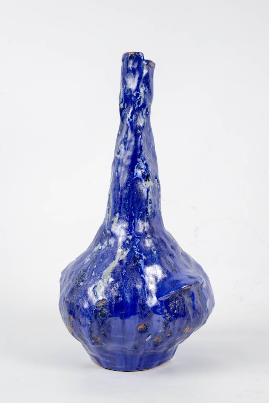 Italian Marcello Fantoni Beautiful Blue Ceramic Vase, circa 1950
