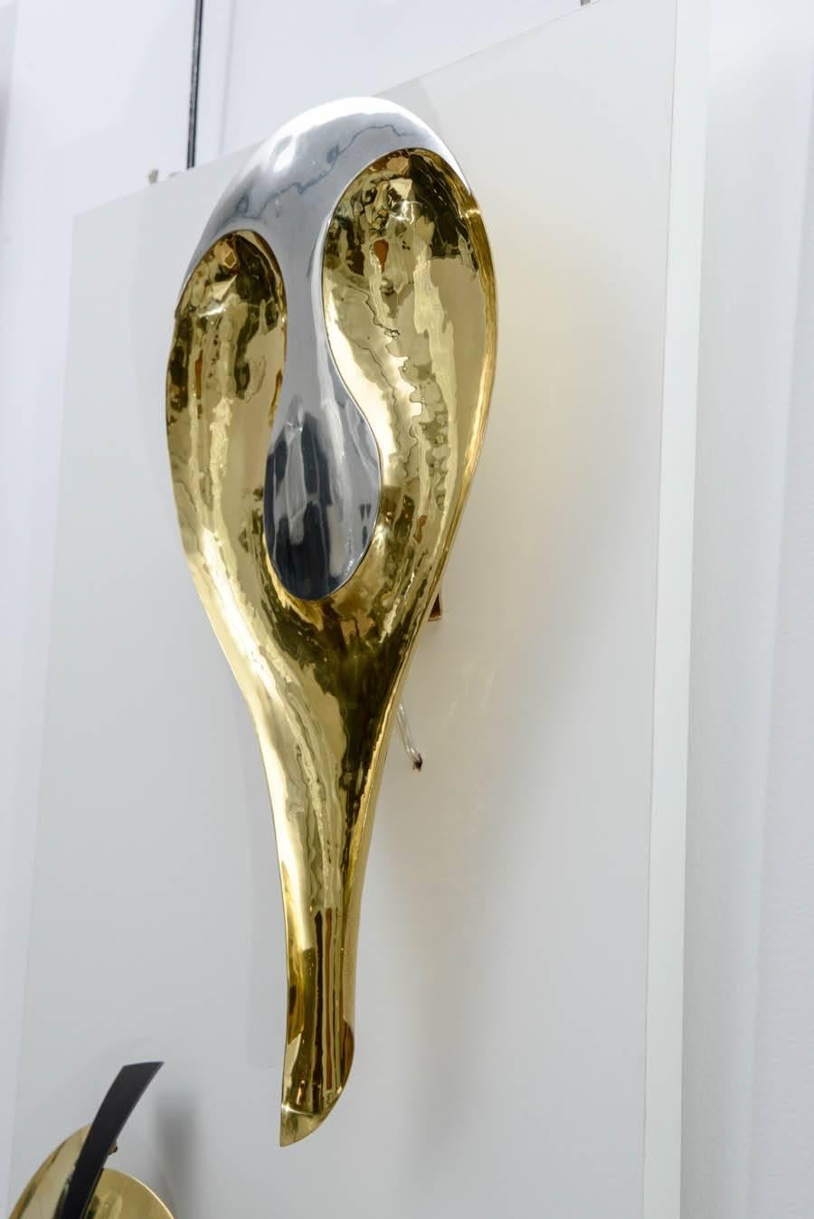 Mid-Century Modern Atypical and Unique Brass Sconce by Henri Perrichaud, circa 1960