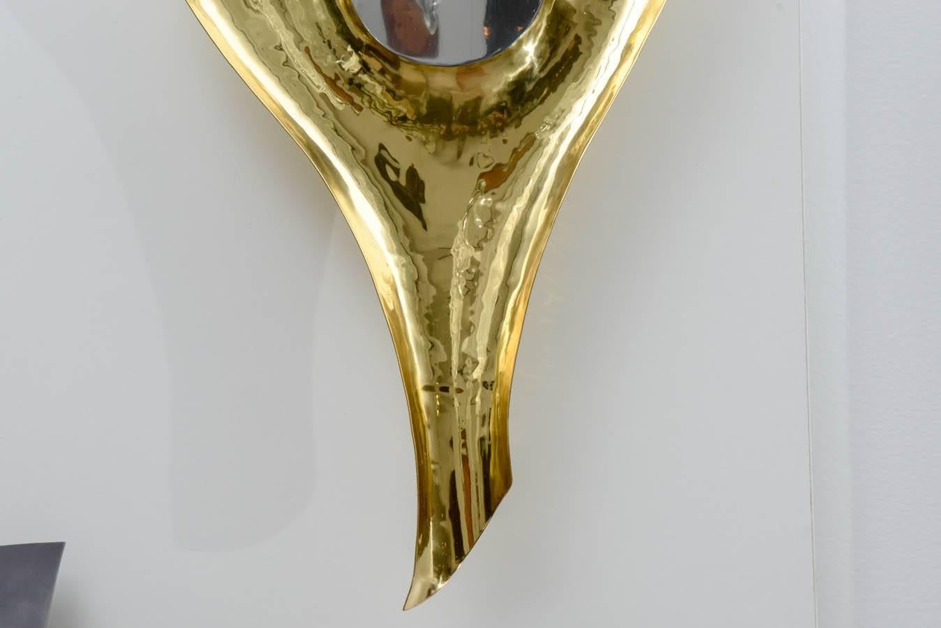 French Atypical and Unique Brass Sconce by Henri Perrichaud, circa 1960