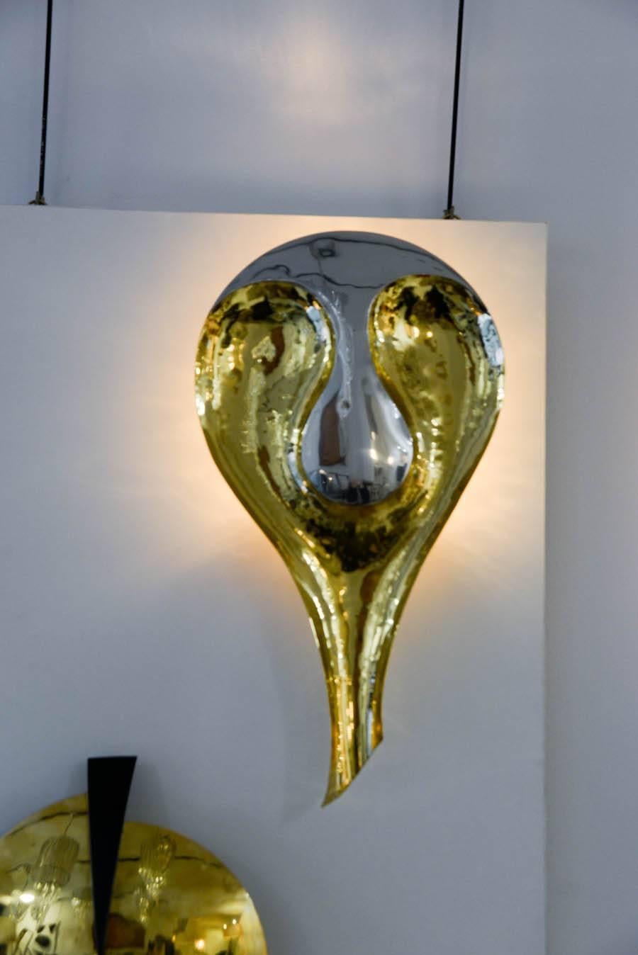 Mid-20th Century Atypical and Unique Brass Sconce by Henri Perrichaud, circa 1960