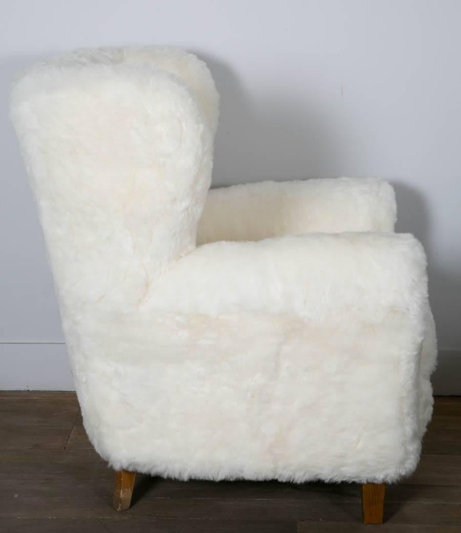 Danish Great Pair of Lounge Chairs Upholstered in Sheepskin