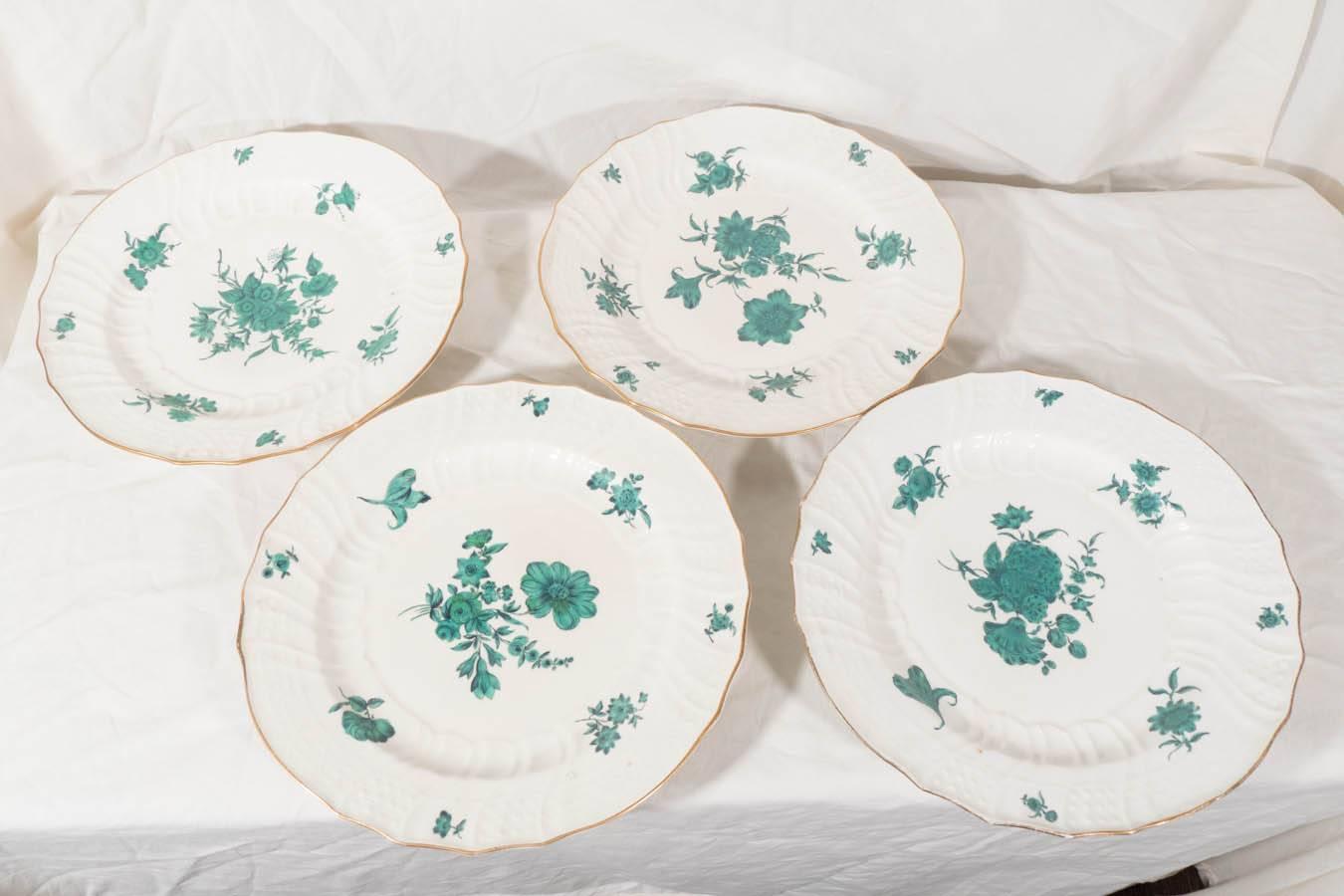 Porcelain Early 19th Century Set of German Dishes with Bouquets of Green Flowers
