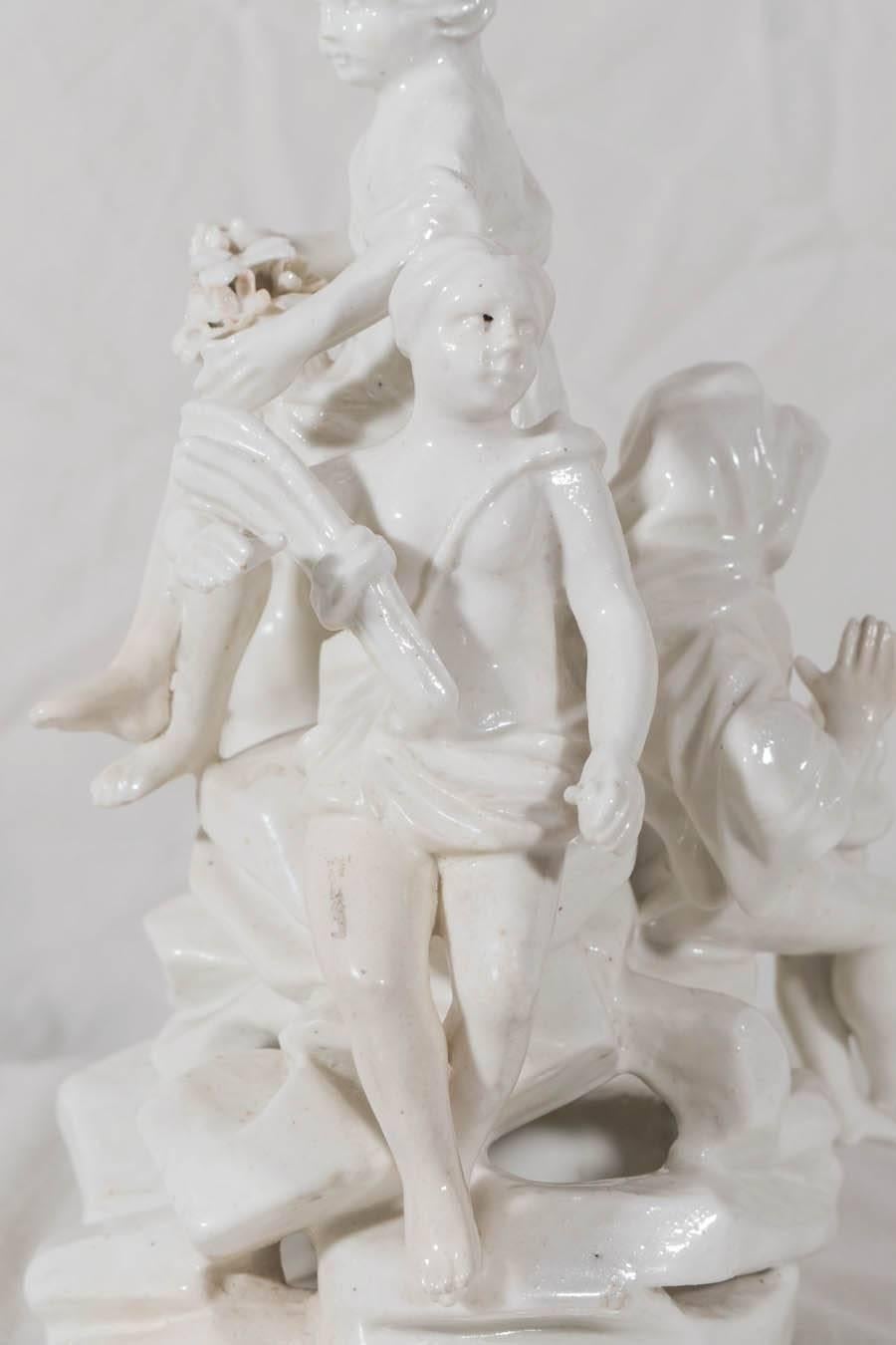 Rare 18th Century Soft Paste French Porcelain Figural Group of the Four Seasons In Excellent Condition In Katonah, NY