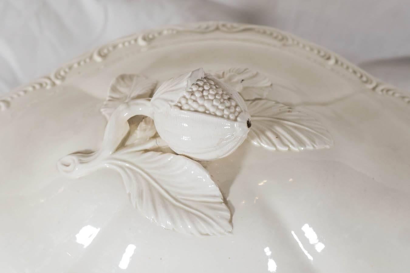 Neoclassical Large 18th Century English Creamware Soup Tureen and Stand