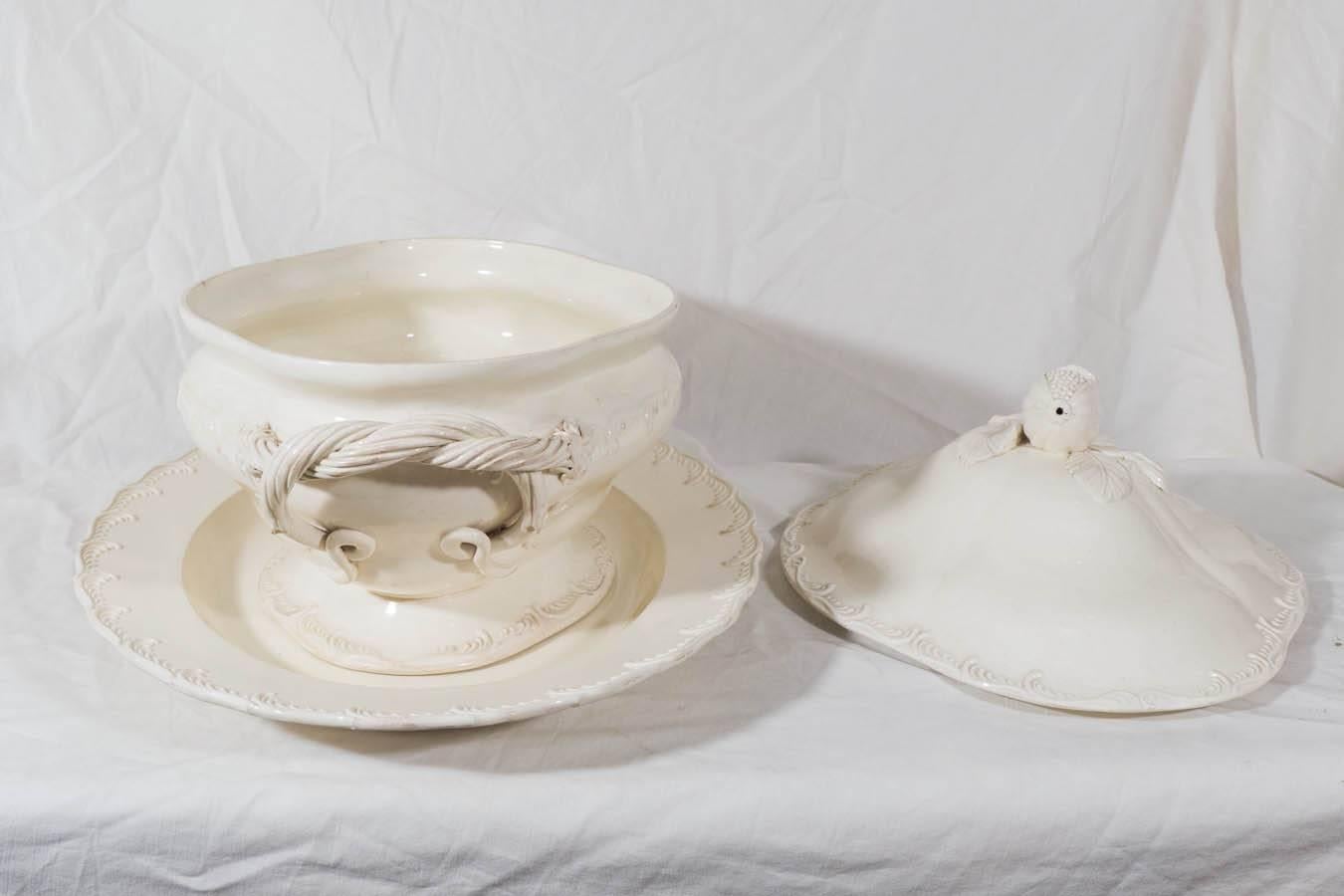 Large 18th Century English Creamware Soup Tureen and Stand 1