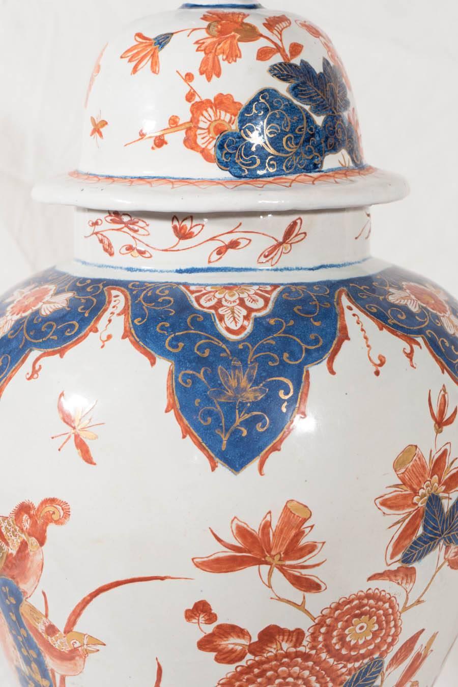 Chinoiserie  Pair Antique Delft Ginger Jars Imari Style