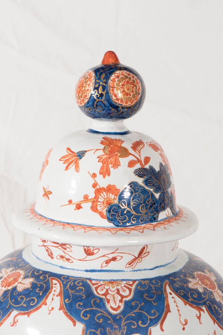 19th Century  Pair Antique Delft Ginger Jars Imari Style