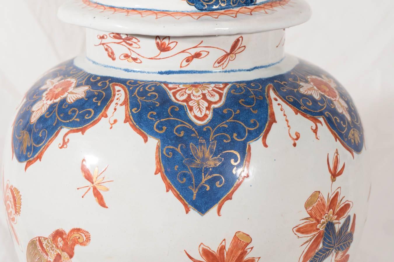  Pair Antique Delft Ginger Jars Imari Style 1