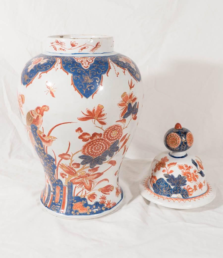  Pair Antique Delft Ginger Jars Imari Style 2