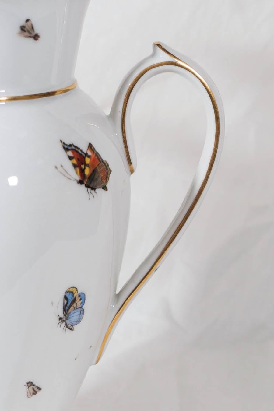 French Antique Paris Porcelain Coffee Pot Painted with Butterflies and Other Insects