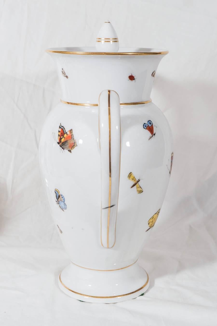 Antique Paris Porcelain Coffee Pot Painted with Butterflies and Other Insects 1