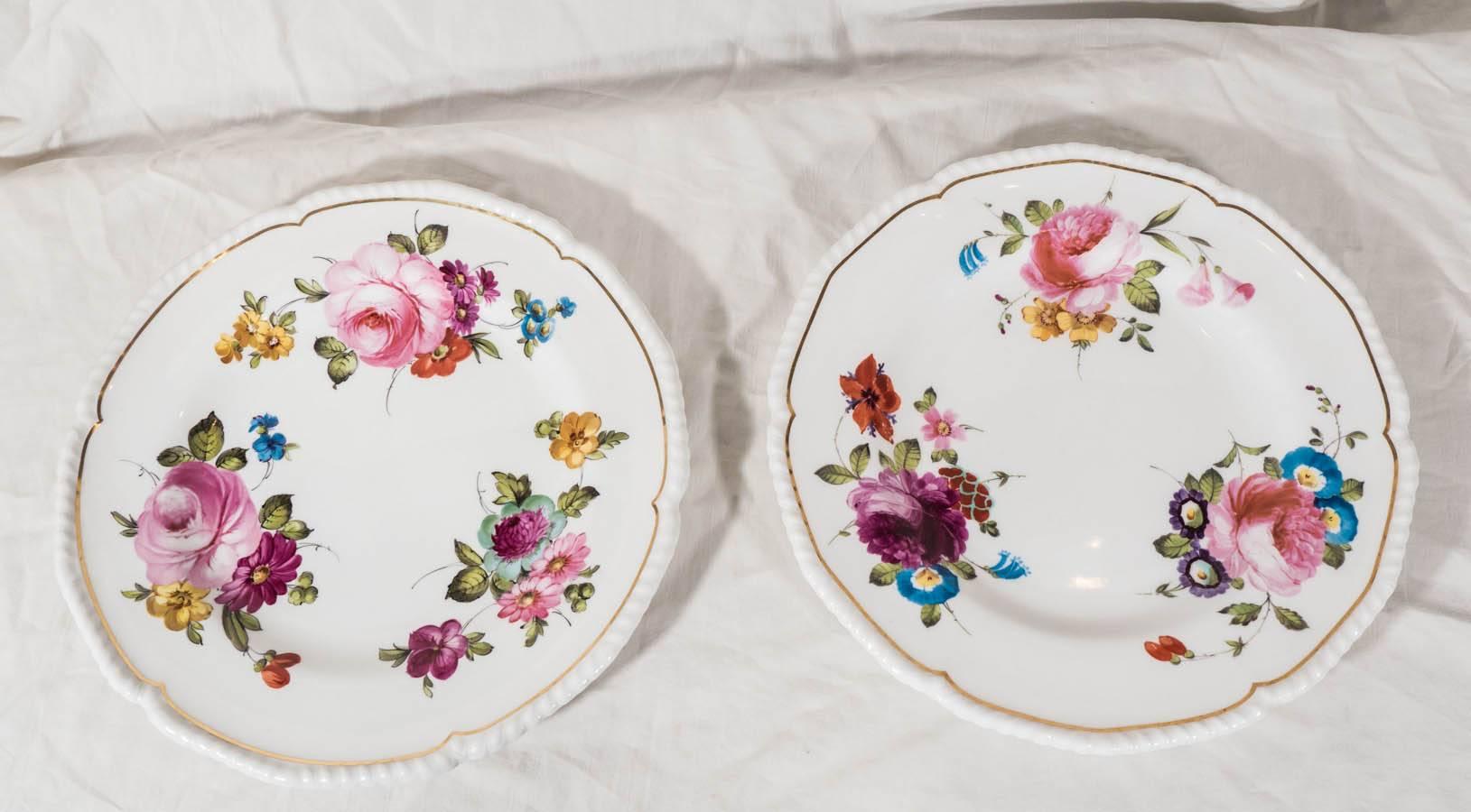 Antique Porcelain Dishes Each Hand-Painted with Roses on White Porcelain 1