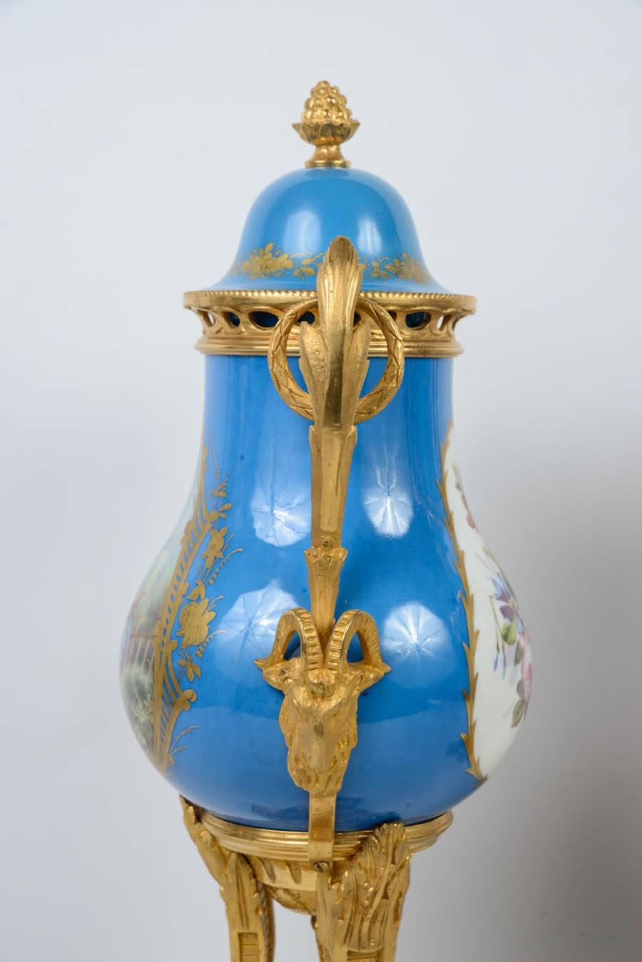 Bronze Pair of Sèvres Porcelain Vases For Sale