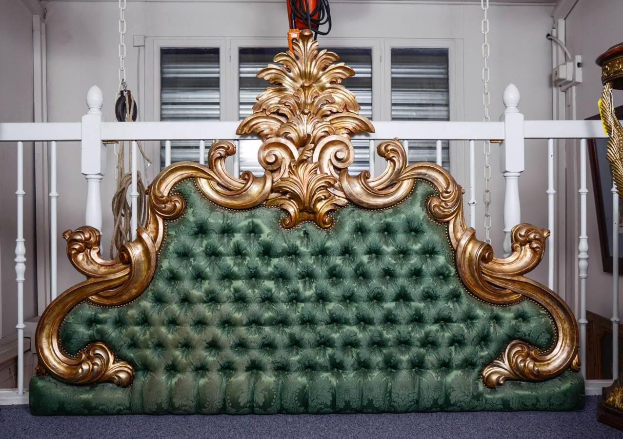 19th Century  Gilded Wood Head Bed Baroque Style