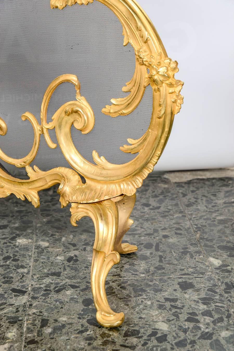 19th Century Gilded Bronze  Fire Screen in the Louis XV Style For Sale