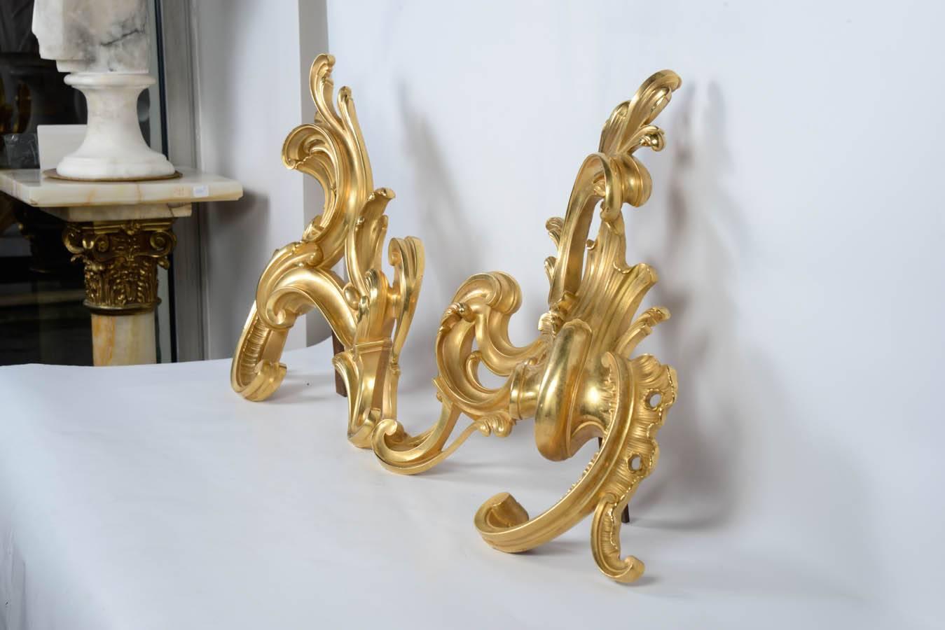 Gilt Louis XV Style Fire Dogs  For Sale