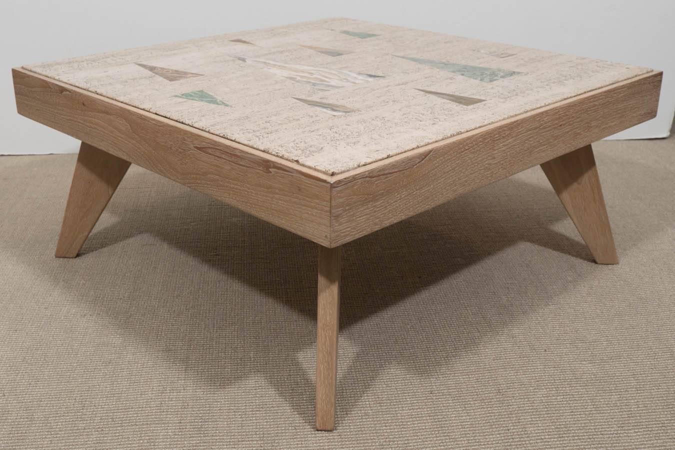 Mid-20th Century A Richard Blow for Montici inlayed travertine Coffee Table, 1950s For Sale