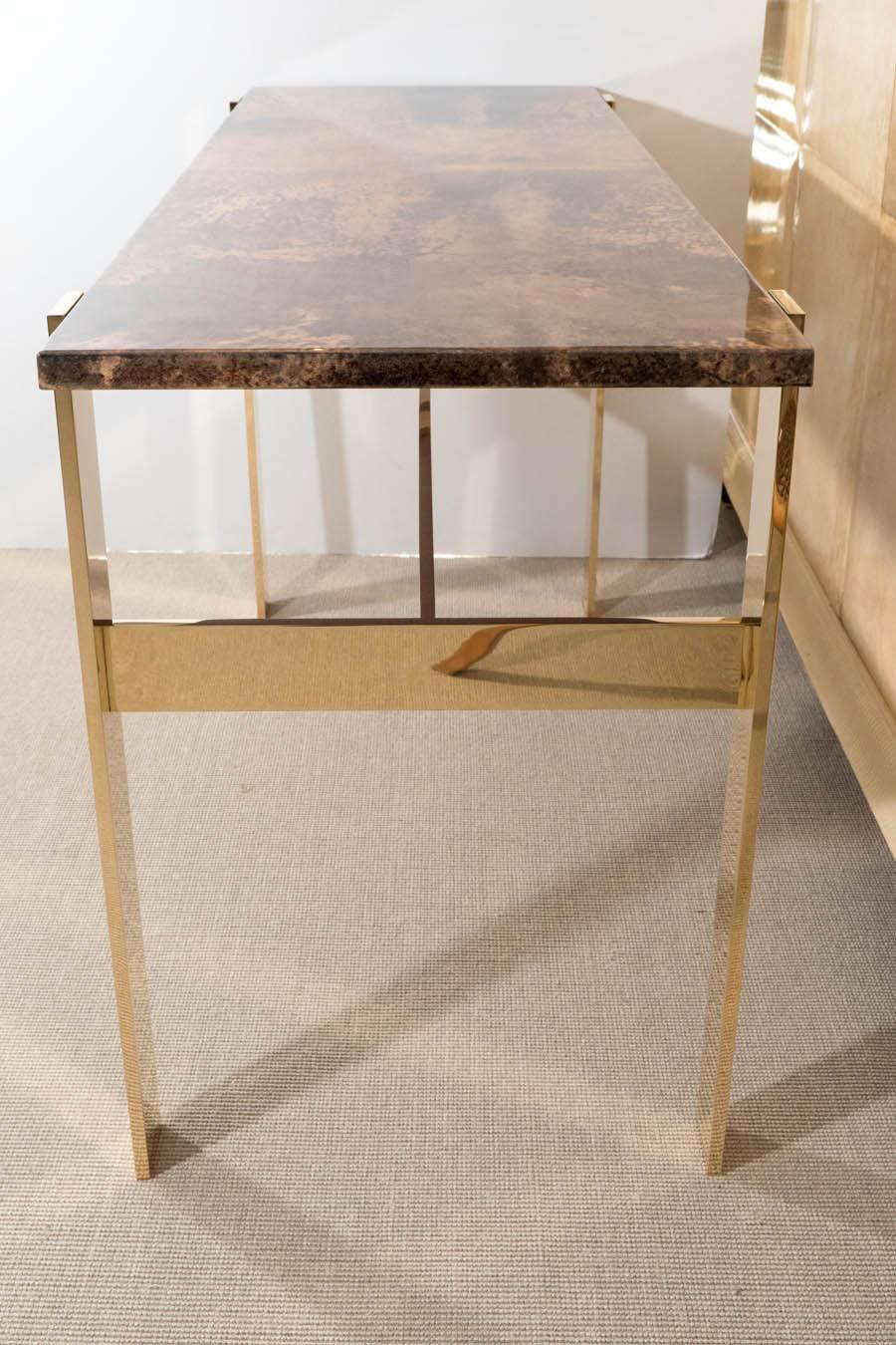 Aldo Tura Console Table with Contemporary Mirror Polished Bronze Base For Sale 1