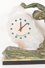 Impressive Art Deco Bronze Sculpture and Textured Glass Clock