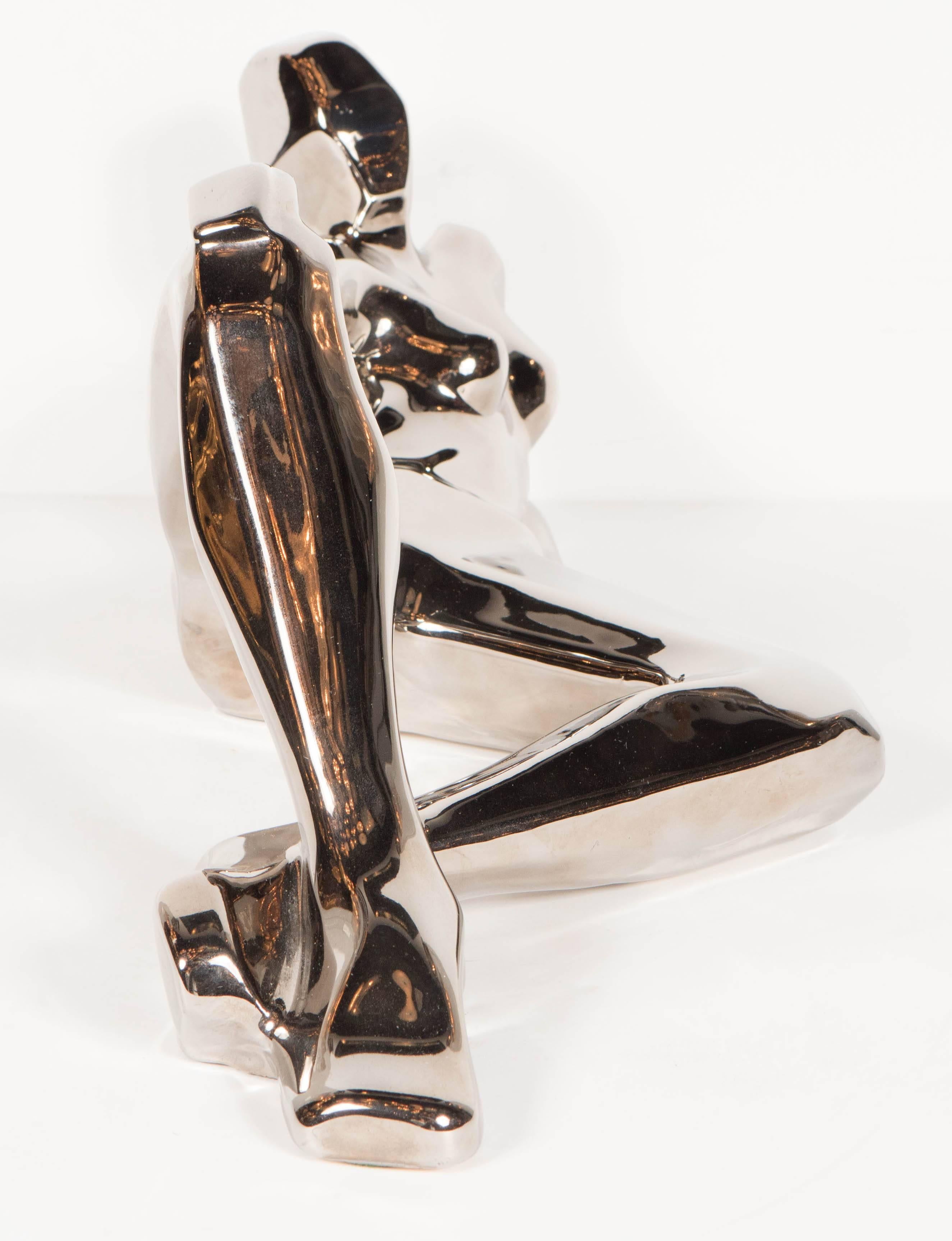 Super Chic Mid-Century Modernist Figural Sculpture in Platinum by Jaru In Excellent Condition In New York, NY