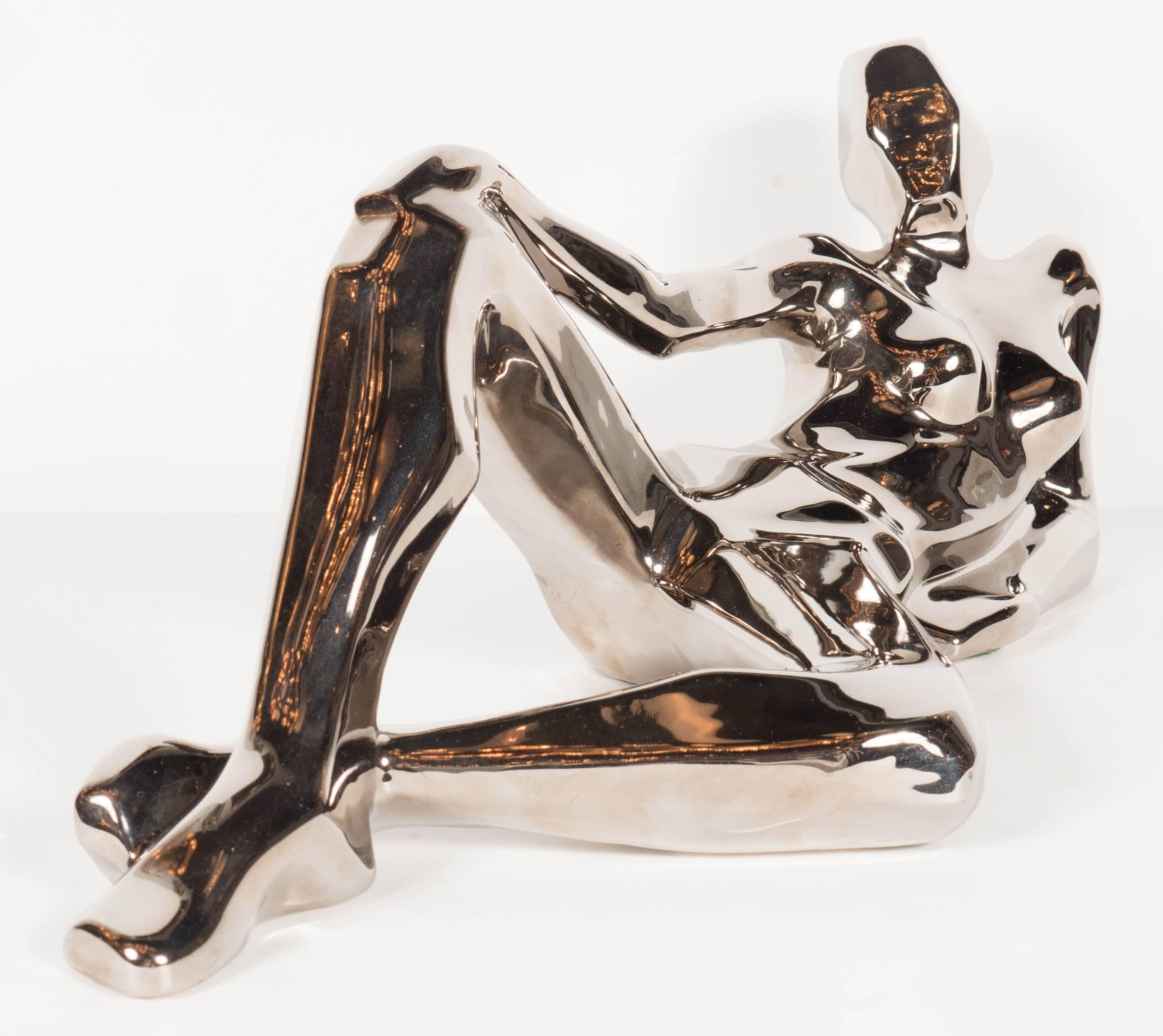 Late 20th Century Super Chic Mid-Century Modernist Figural Sculpture in Platinum by Jaru